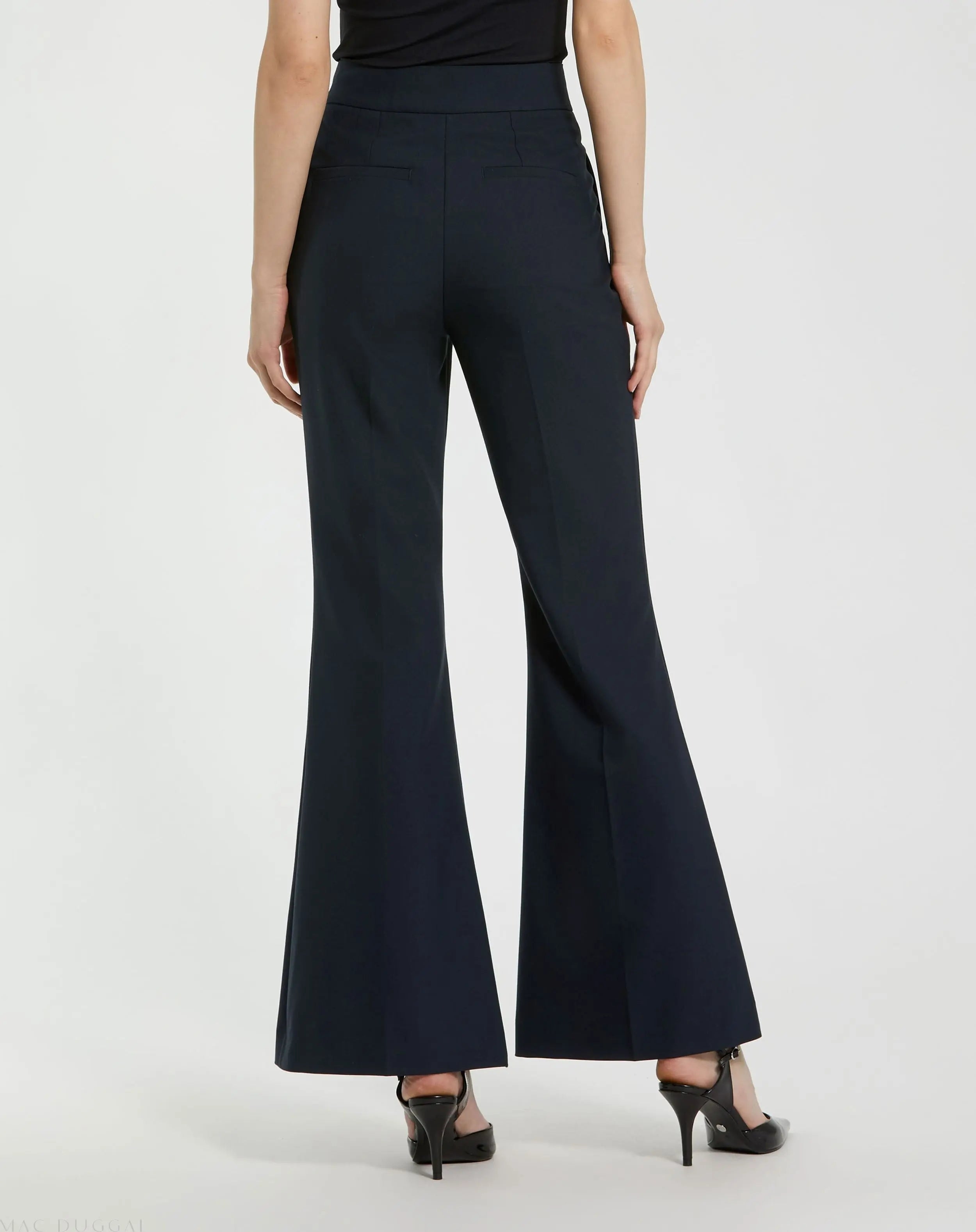 Navy Classic Crepe Flared Trouser Pant