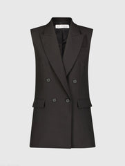 Black Tailored Crepe Sleeveless Blazer Vest - FINAL SALE