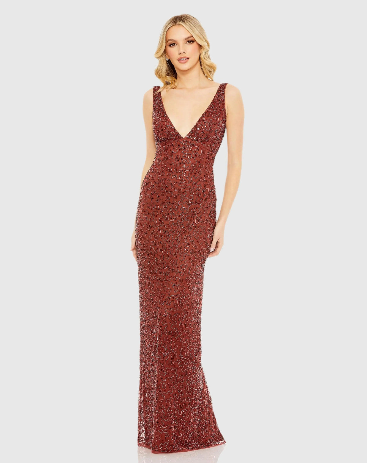Red Sleeveless Sequined V-Neck Gown